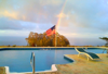 Rainbow over flag